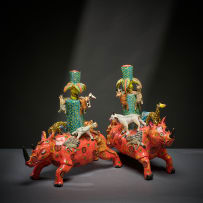 Ardmore Ceramic Studio; Rhino candlesticks with animals