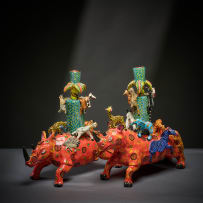 Ardmore Ceramic Studio; Rhino candlesticks with animals