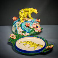 Ardmore Ceramic Studio; Leopard cloche with dish