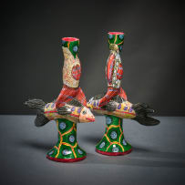 Ardmore Ceramic Studio; Pair of fish candlesticks