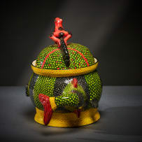 Ardmore Ceramic Studio; Fish, man and frog lidded vessel