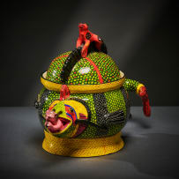 Ardmore Ceramic Studio; Fish, man and frog lidded vessel