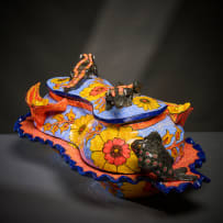 Ardmore Ceramic Studio; Lizard and fish lidded vessel