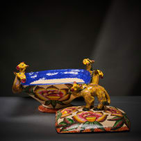 Ardmore Ceramic Studio; Camel and flower lidded vessel