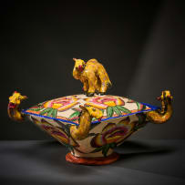 Ardmore Ceramic Studio; Camel and flower lidded vessel