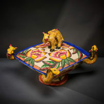 Ardmore Ceramic Studio; Camel and flower lidded vessel
