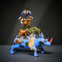 Ardmore Ceramic Studio; Rhino and animal candlestick