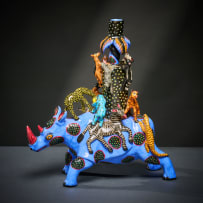 Ardmore Ceramic Studio; Rhino and animal candlestick