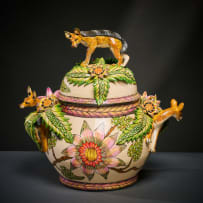 Ardmore Ceramic Studio; Black backed jackal and leaf tureen