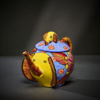 Ardmore Ceramic Studio; Yellow elephant and flower teapot