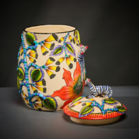 Ardmore Ceramic Studio; Blue zebra lidded vessel