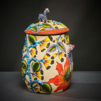 Ardmore Ceramic Studio; Blue zebra lidded vessel