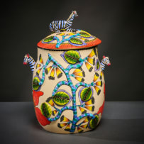 Ardmore Ceramic Studio; Blue zebra lidded vessel