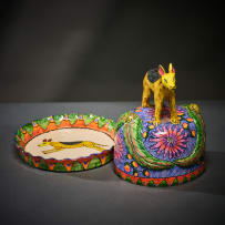 Ardmore Ceramic Studio; Jackal and leaf butter dish