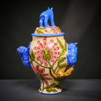 Ardmore Ceramic Studio; Hippo and crocodile lidded vessel