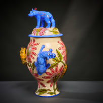 Ardmore Ceramic Studio; Hippo and crocodile lidded vessel
