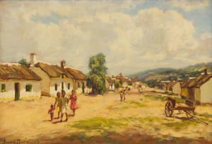 Ivanonia Roworth; Children Playing outside Cottages