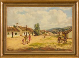 Ivanonia Roworth; Children Playing outside Cottages
