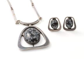 Margaret Richardson; Moss agate necklace and earrings