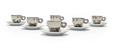 William Kentridge; A Boxed Set of Six Espresso Cups and Six Saucers, twelve