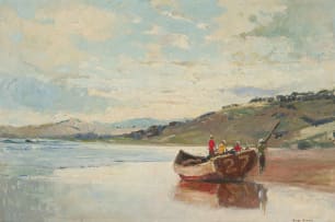 Adriaan Boshoff; Beach Scene with Boat