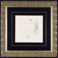 Pablo Picasso; Peintre devant une des Trois Grâces de Raphaël, et un Homme des Bois au Chapeau de Fête (Painter Before One of Raphael’s Three Graces and a Woodsman in a Festive Hat) (Bloch 1731) (Baer 1748) (Rauch 453)