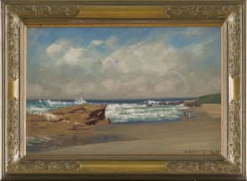 Willem Hermanus Coetzer; Scottburgh Beach Scene with Figures