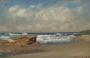 Willem Hermanus Coetzer; Scottburgh Beach Scene with Figures