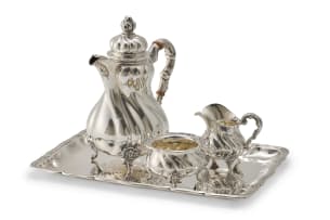 A German silver four-piece Mokkaservice, Schnauffer, Dresden, stamped 800