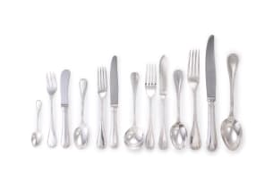 A part set of Christofle Rubans pattern silver-plated flatware, c.1935-1983