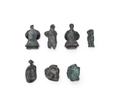 Walter Battiss; Male Standing Figure, Standing Woman, Greek Amulet Head, Standing Woman, Abstract Torso, Head in Profile, Man of Bronze, seven