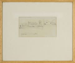 Jacob Hendrik Pierneef; Landscape with Buildings, sketch