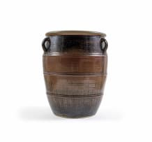 Digby Hoets; Large floor vase with ridged decoration and three lugs
