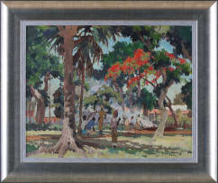Max Boullé; Landscape with Flamboyant Tree, Mauritius