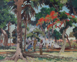 Max Boullé; Landscape with Flamboyant Tree, Mauritius