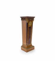 A pair of Empire style mahogany, birds-eye-maple and satinwood-veneered gilt-brass mounted pedestals, late 19th/early 20th century