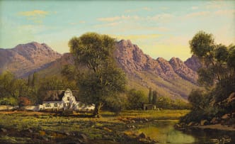 Tinus de Jongh; Cape Homestead in a Mountain Landscape