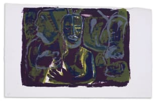 Azaria Mbatha; Untitled (Abstracted Figure in Purple and Green II)