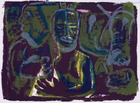 Azaria Mbatha; Untitled (Abstracted Figure in Purple and Green II)
