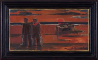 Maurice van Essche; Fishermen and Boat