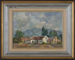 Willem Hermanus Coetzer; Landscape with Farmhouse with Distant Mountain