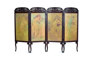 Alphonse Mucha; Art Nouveau-style four-panel painted screen, Czech Republic