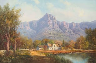 Gabriel de Jongh; Landscape with Cape Dutch Farmhouse