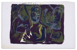 Azaria Mbatha; Untitled (Abstracted Figure in Purple and Green I)