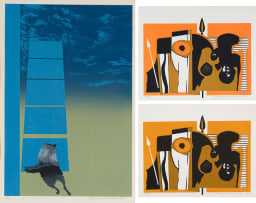 Berenice Michelow; Abstract in Blue and Green; Abstract in Orange; Abstract in Orange, three
