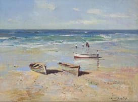 Errol Boyley; Beach with Figures and Boats