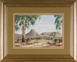 Don Madge; Landscape with Cottages and Distant Mountains