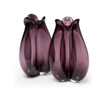 Two violet Holmegaard Trefløjet vases