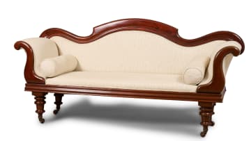 Regency style mahogany settee with cream upholstery, 20th century