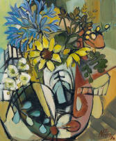 Nina Campbell-Quine; Abstracted Vase of Flowers with Agapanthus
